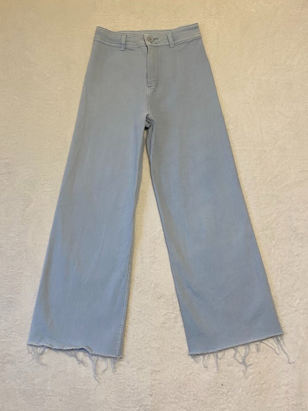 Miou Muse Blue Denim Barrel Jeans Raw Hem Light Wash Size Small